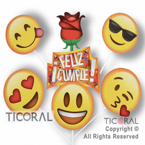 ACCESORIOS PARA TORTA EMOTICONES ROMANTICOS 6 UNIDADES X 1 SET